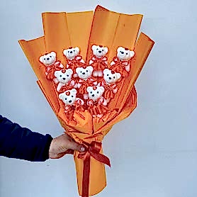 Kırmızı Etekli Ayıcık Buketi - 9’lu Sevimli Peluş Aranjman